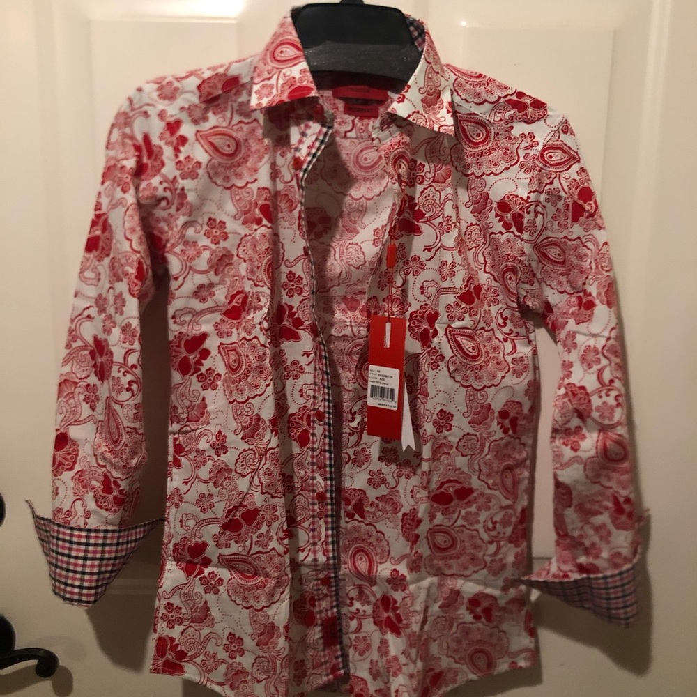 Boys Elie Balleh red button up flowered shirt